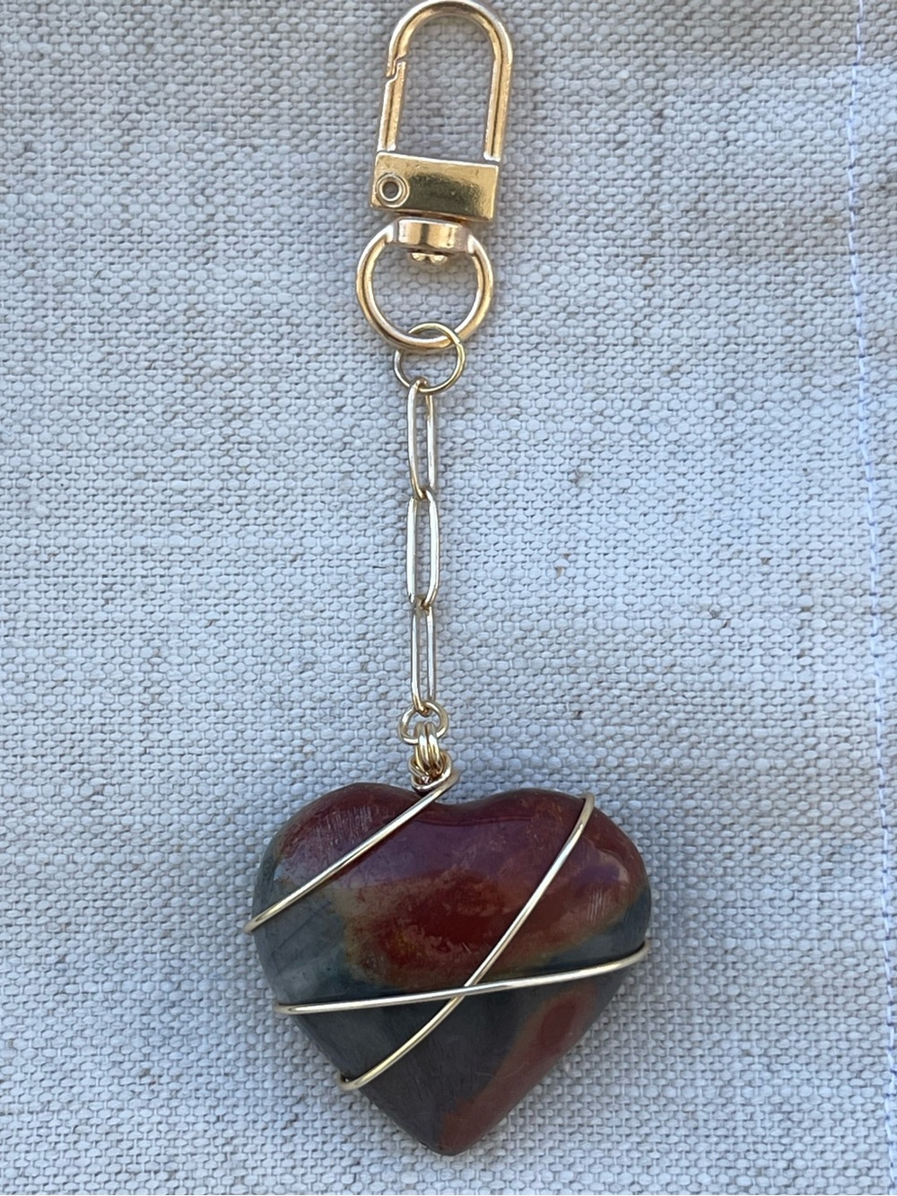 Polychrome Jasper Heart Bag Charm Gold Red Green